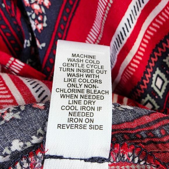 Cato Patriotic Blouse XL Red Striped Tassel Tie Lace Bell Sleeve Americana Boho - Picture 7 of 9